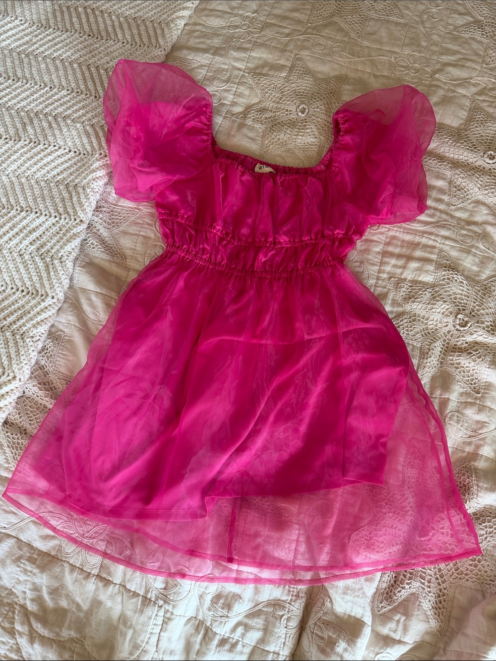 BiBi Hot Pink Puff-Sleeve Prom Dress